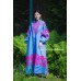 Boho Style Embroidered Maxi Dress Blue with Pink Embroidery